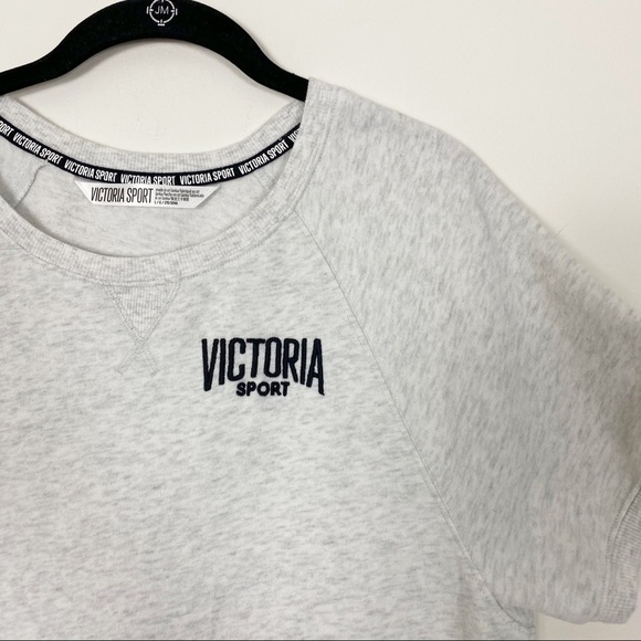 VS VICTORIA SPORT Heathered Grey Short Sleeve Sweatshirt Soft Cozy Lounge Large - Picture 3 of 6